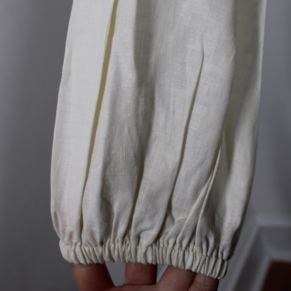 NWT Max Mara Weekend S Beige Linen/Jersey Tie Tassel Neck Peasant Boho Top - Picture 5 of 12